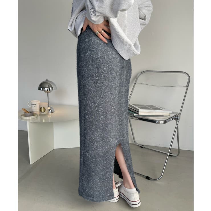 キラキラ ラメ フェザー Iラインスカート[品番：ORGW0008549]｜Ada