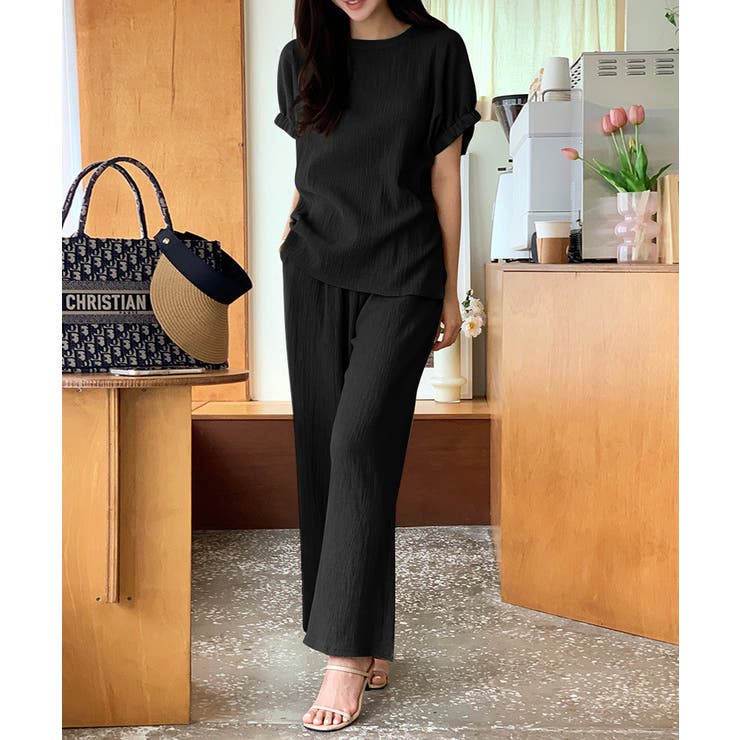 セットアップ夏 半袖トップスワイドパンツセット パンツセットアップ