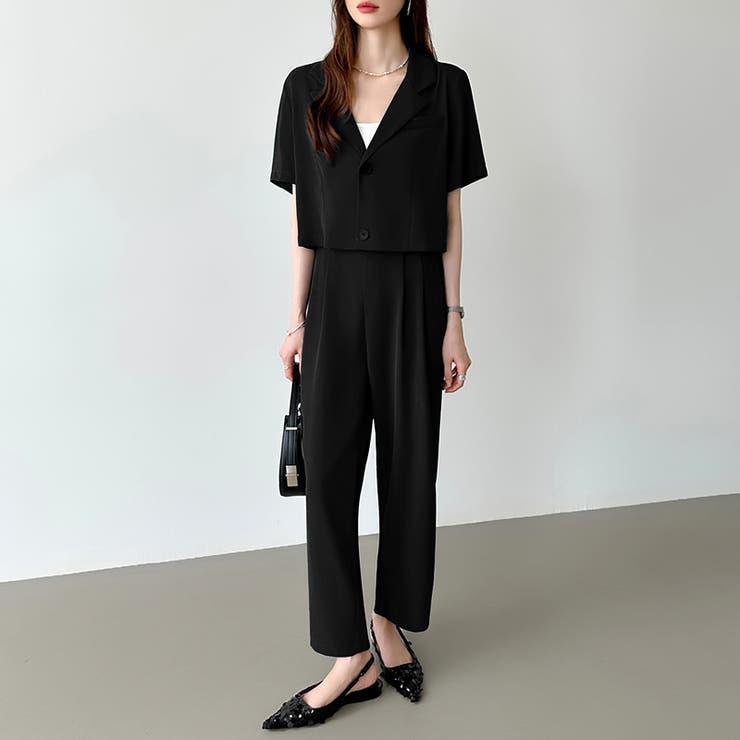 セットアップ夏 ショートジャケット ワイドパンツ[品番：COCW0004799