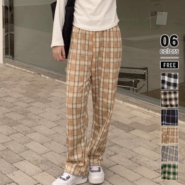 裏起毛 チェック柄パンツ ワイドパンツ[品番：COCW0006226]｜COCOMOMO