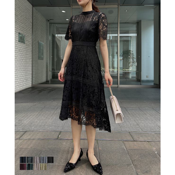 aity アイティ ケミカルレース×ハシゴレース切替ドレス[品番