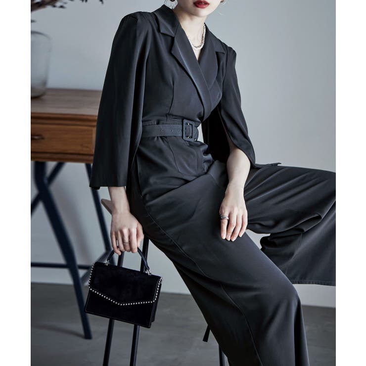 etoll エトル スリットスリーブオールインワンパンツドレス[品番