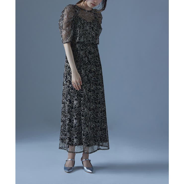 etoll エトル 刺繍レースレイヤードドレス[品番：FT000009321