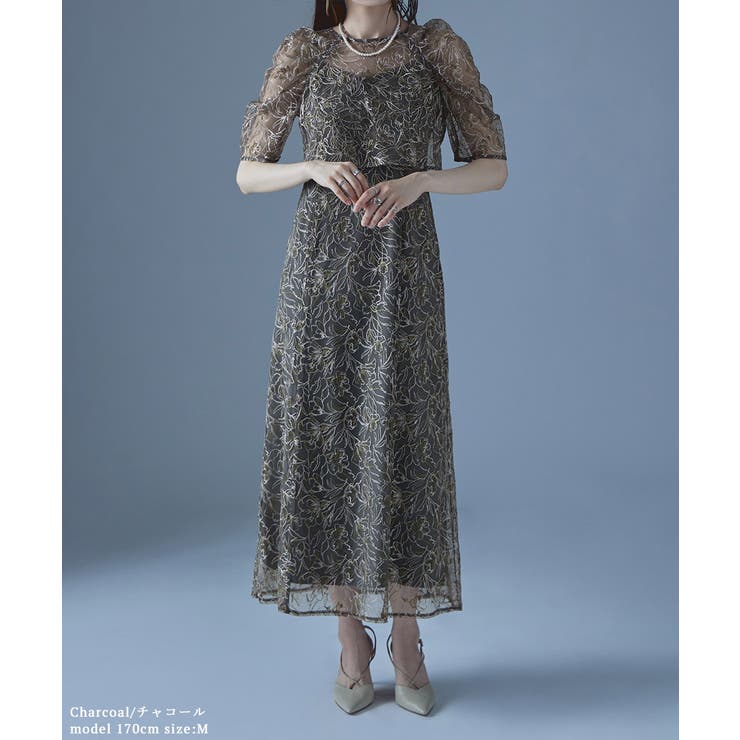 etoll エトル 刺繍レースレイヤードドレス[品番：FT000009321