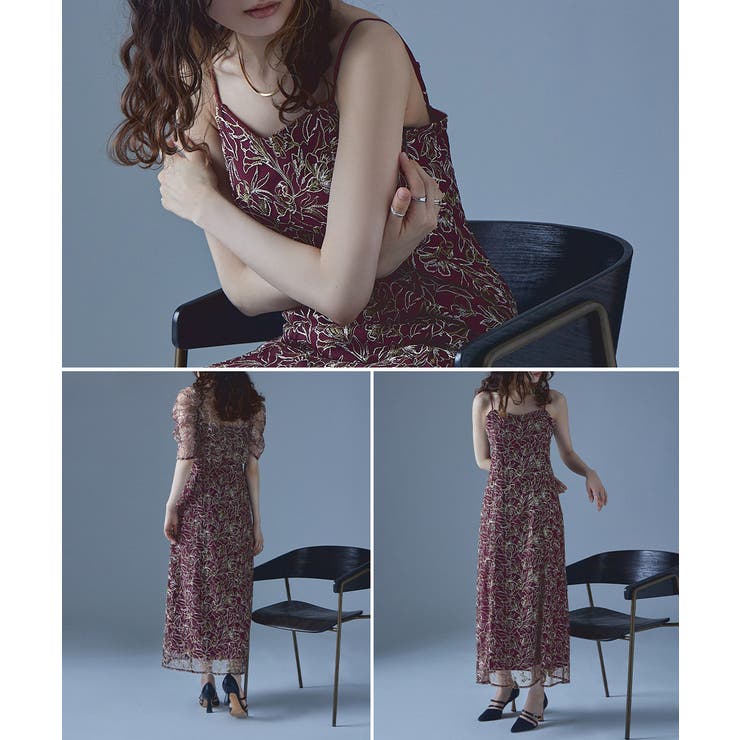 etoll エトル 刺繍レースレイヤードドレス[品番：FT000009321