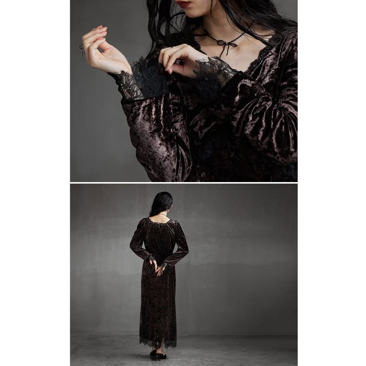 etoll エトル クラッシュベロアランジェリー風ドレス[品番