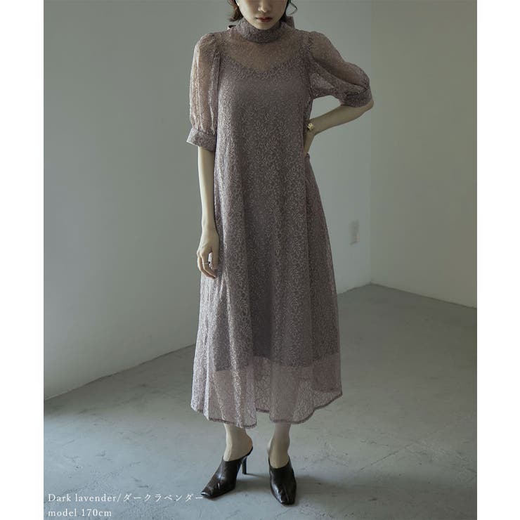 etoll エトル インナー付きバックリボンレースドレス[品番