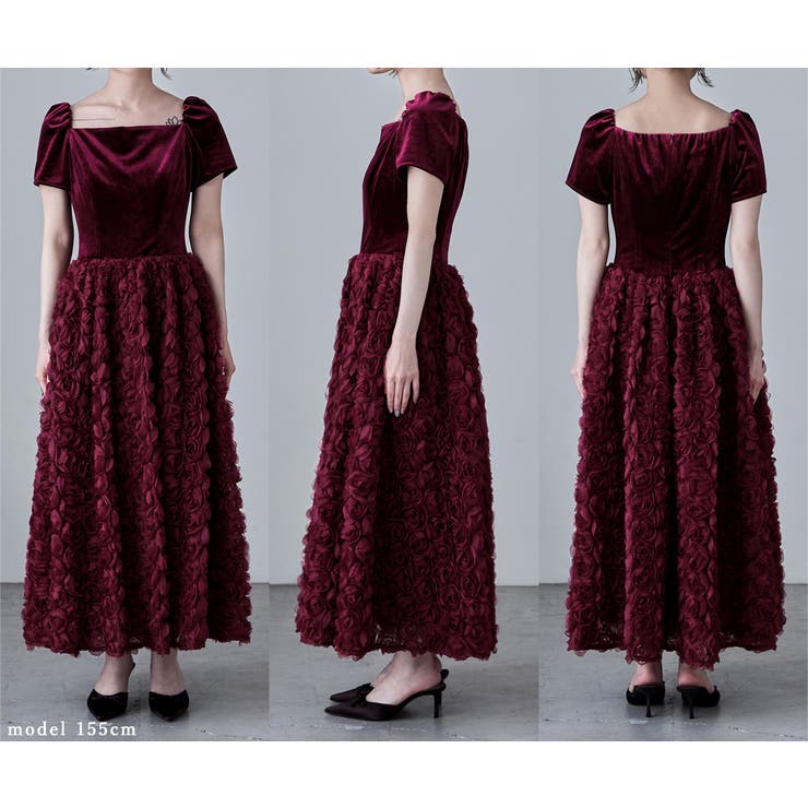 etoll エトル ベロアロゼットフレアドレス[品番：FT000010311