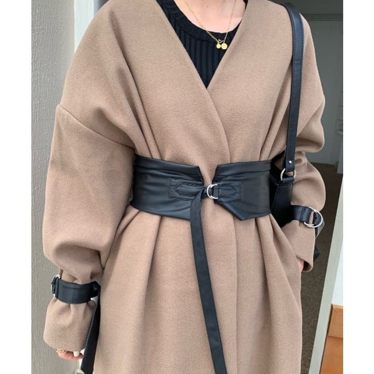 合皮ベルト付きノーカラーロングコート[品番：ABIW0000580]｜Diosfront