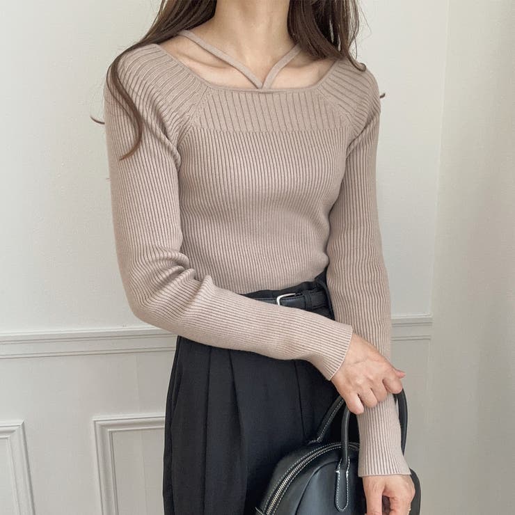 スクエアネック紐リブニット[品番：AMTW0009299]｜LAUIR（ラウアー）の