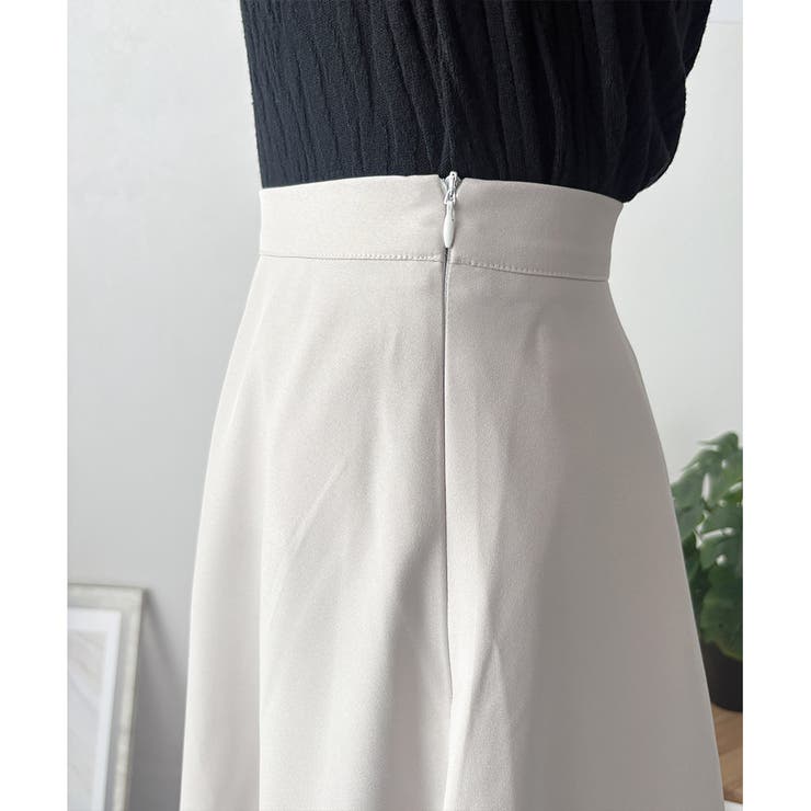 ひざ丈フレアスカート ハイウエスト 無地[品番：AMSW1777135]｜Amulet
