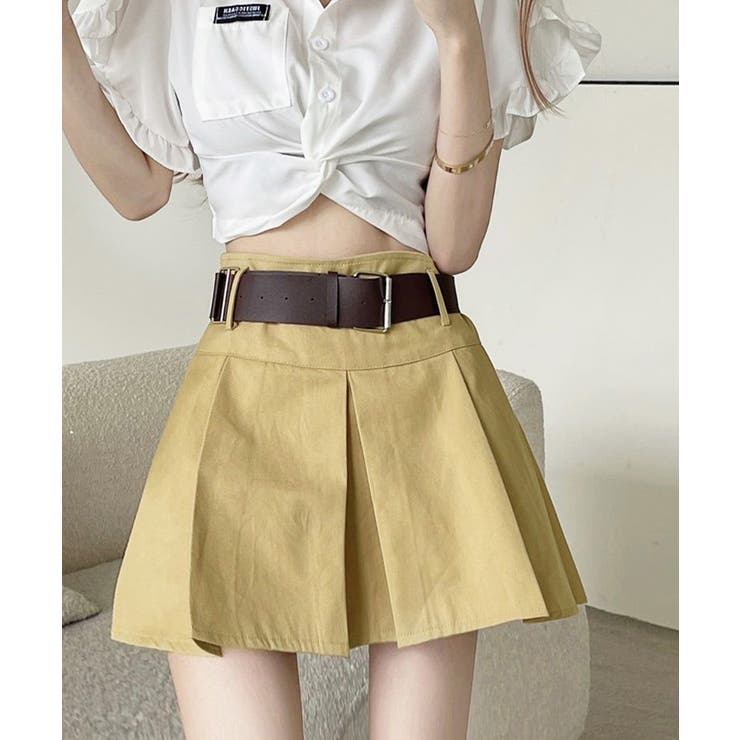 ミニボックススカートプリーツ ベルト付き[品番：AGCW0004145