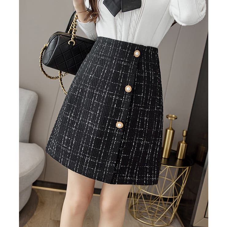ツイード風スカート 韓国ミニスカート美脚[品番：AGCW0005307