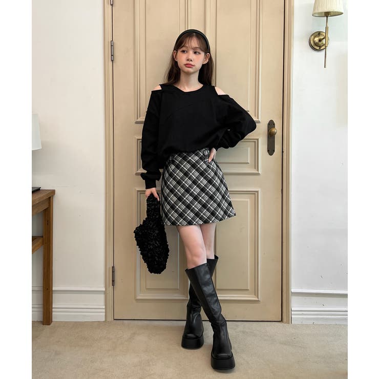 着用動画あり 2サイズ 2色展開】ガーリーチェックAラインミニスカート
