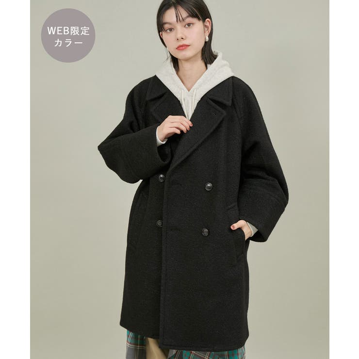WEB限定カラー:ブラック】ラムライク/チェックオーバーPコート[品番