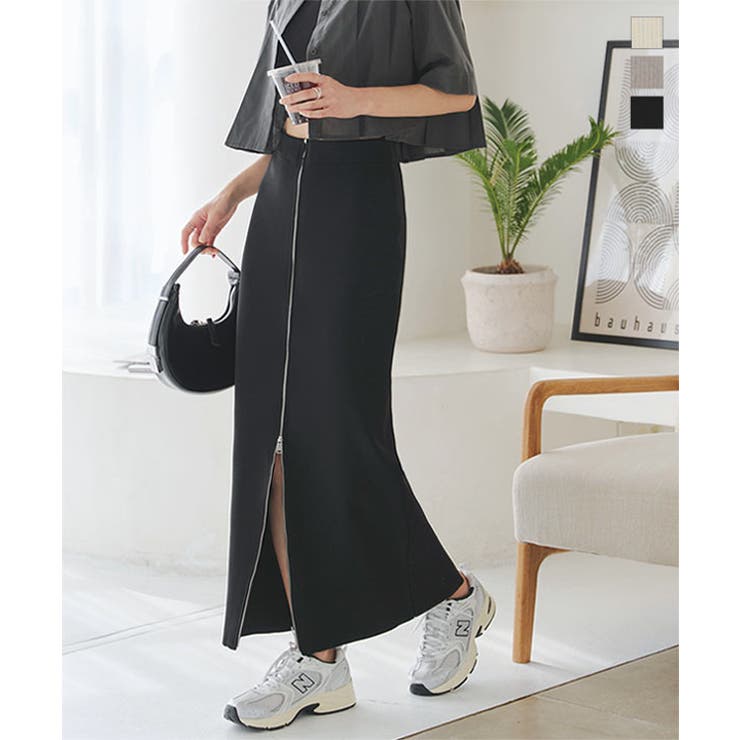 前後2wayフロントジップリブニットタイトスカート［M4059］[品番