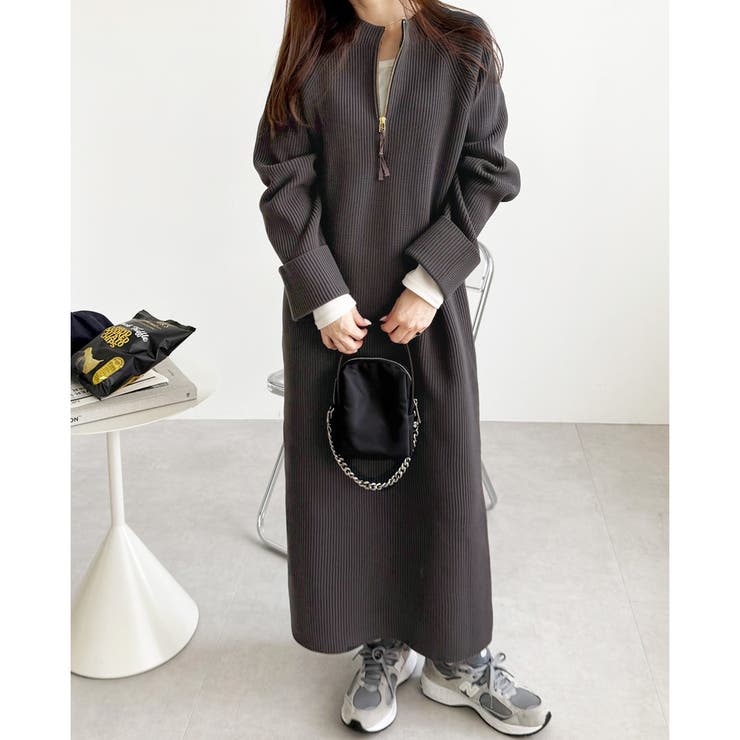 前後2WAYハーフジップニットワンピース[品番：GERW0010739]｜GeeRA