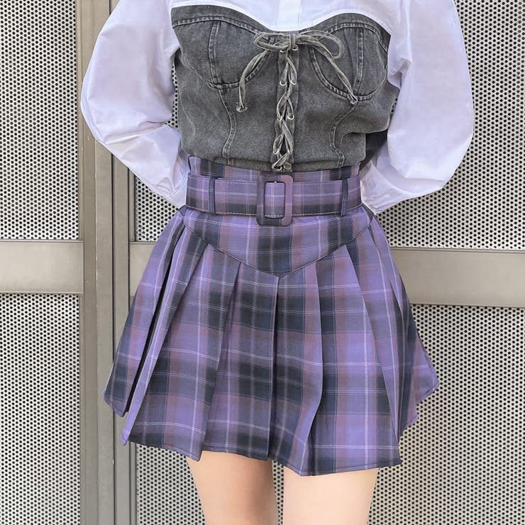 ベルト付きチェックプリーツスカート[品番：GORW0008704]｜GORGE