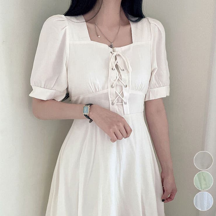 スクエアパフフレア半袖ミニワンピース 全3色 バレエコア[品番