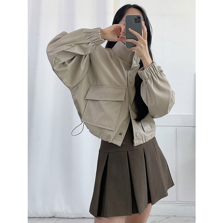 ハイネックショートレザージャケット レディース Y2K[品番