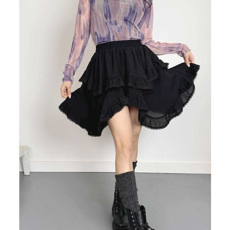 アシンメトリー ミニフレアスカート 2段[品番：KH000015200]｜VIVID