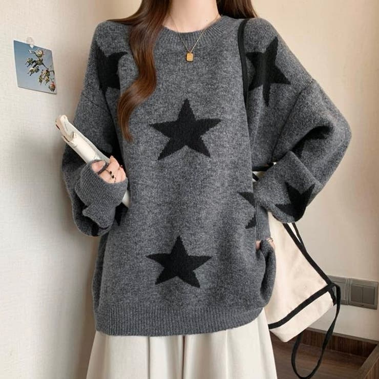 付け衿セットバイカラー星柄ニット[品番：SHNW0011990]｜LADY LIKE