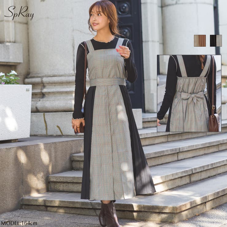グレンチェックプリーツ切替ジャンパースカート[品番：SPRW0008085