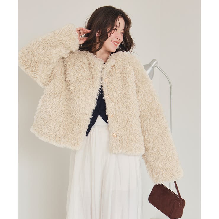 中綿キルティングプードルフェイクファージャケット[品番：TV000018277