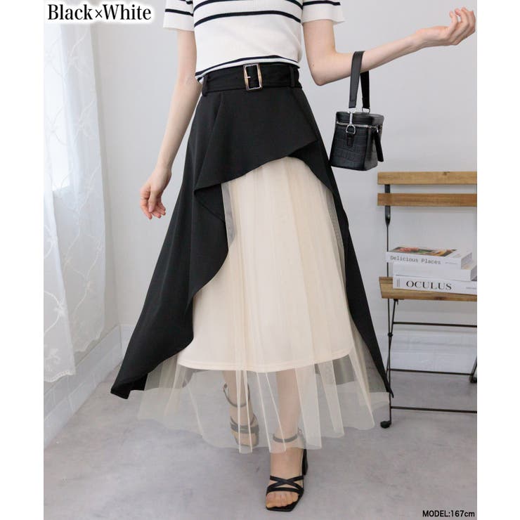 チュール使い アシンメトリー スカート[品番：PPNW0003365]｜Pumpkin