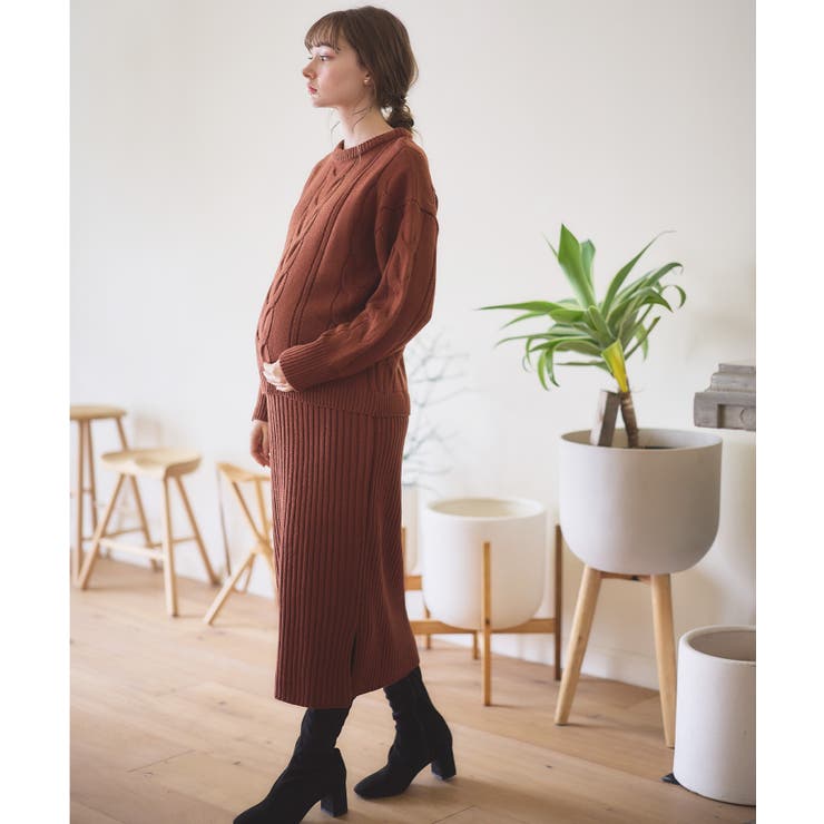 授乳口付き ニットセットアップ風ワンピース ニットワンピース[品番