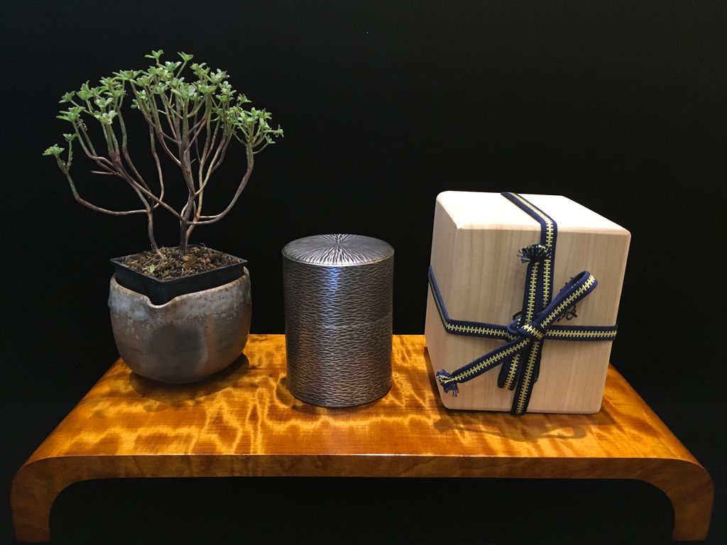 松栄堂 純銀製 茣座目打 茶筒 茶道具 銀器 銀製品 松栄堂 純銀製 茣座