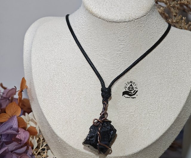 台湾 ブラックトルマリン原石 レッドカッパーネックレス 魔除け 負の