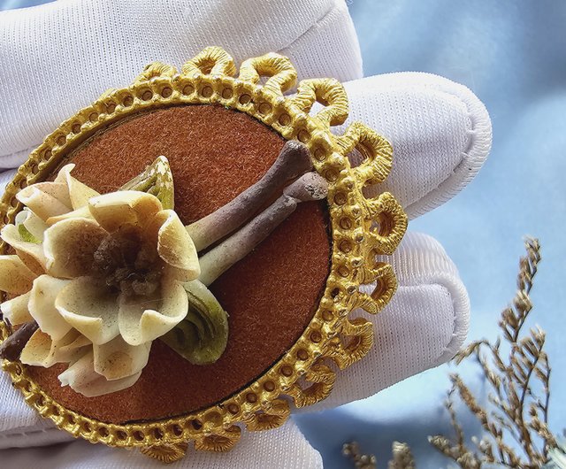 台湾 ルネサンス 額縁 象嵌 手挟み 磁器 ブローチ/ブローチ