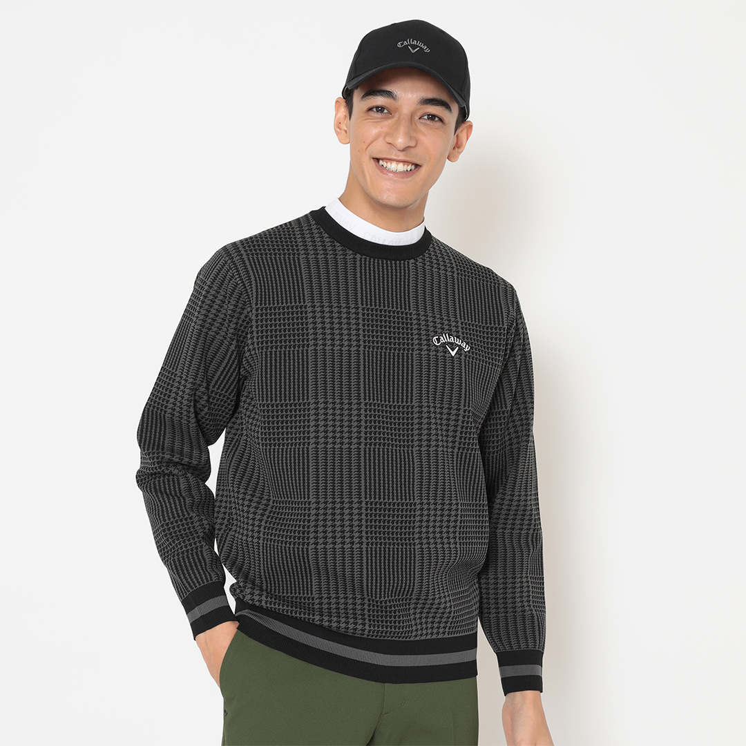 ポリエステルジャガードチェック柄ニット (MENS)