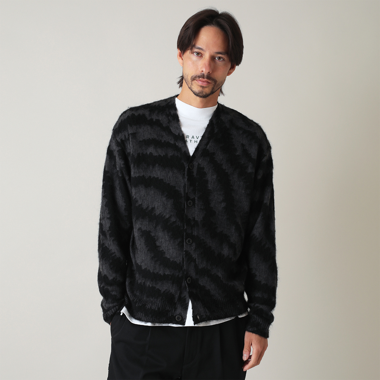 ゼブラ柄 ジャカード モヘアニット カーディガン(UNISEX)