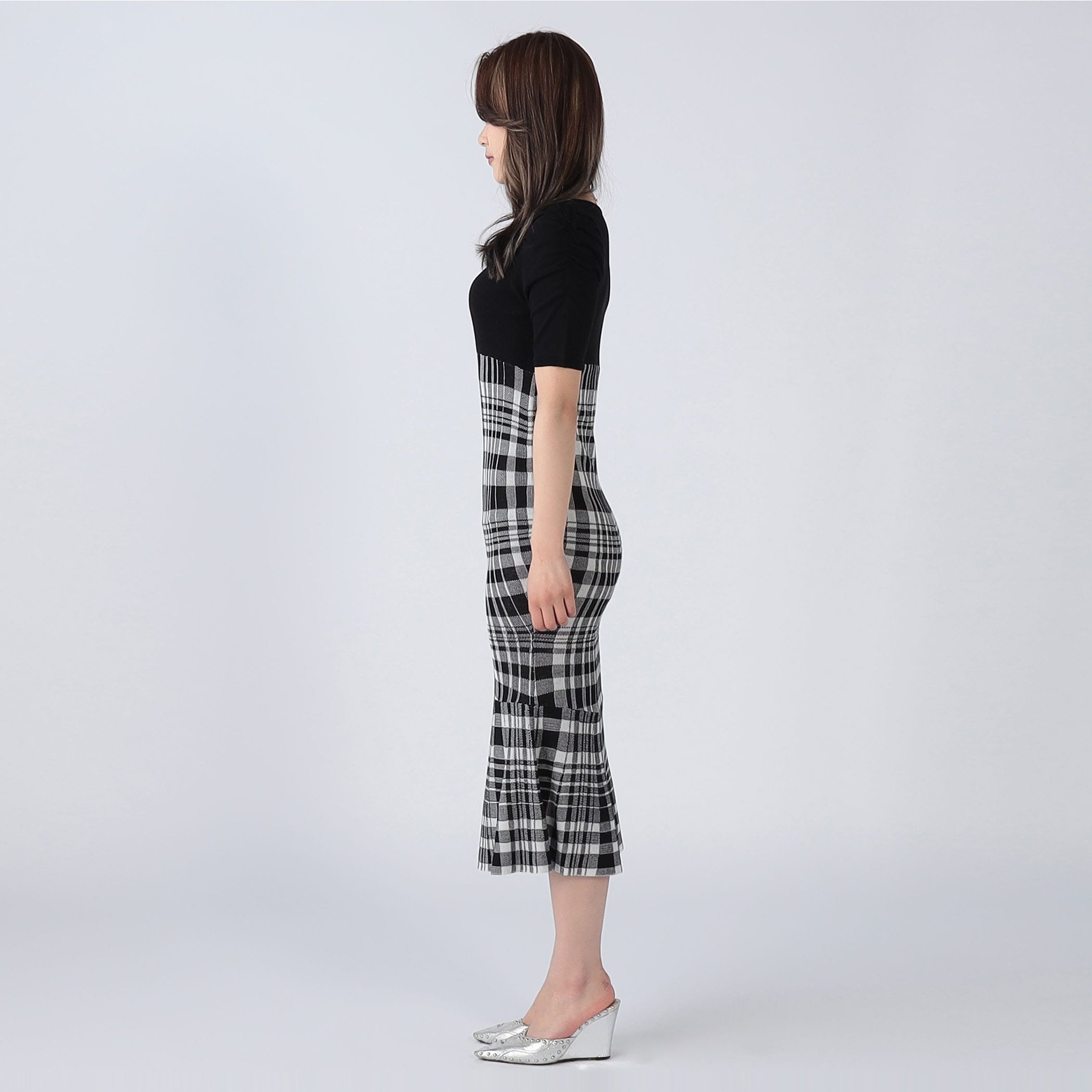 チェックジャガード切替えマーメイドワンピース｜ワンピース｜CECIL
