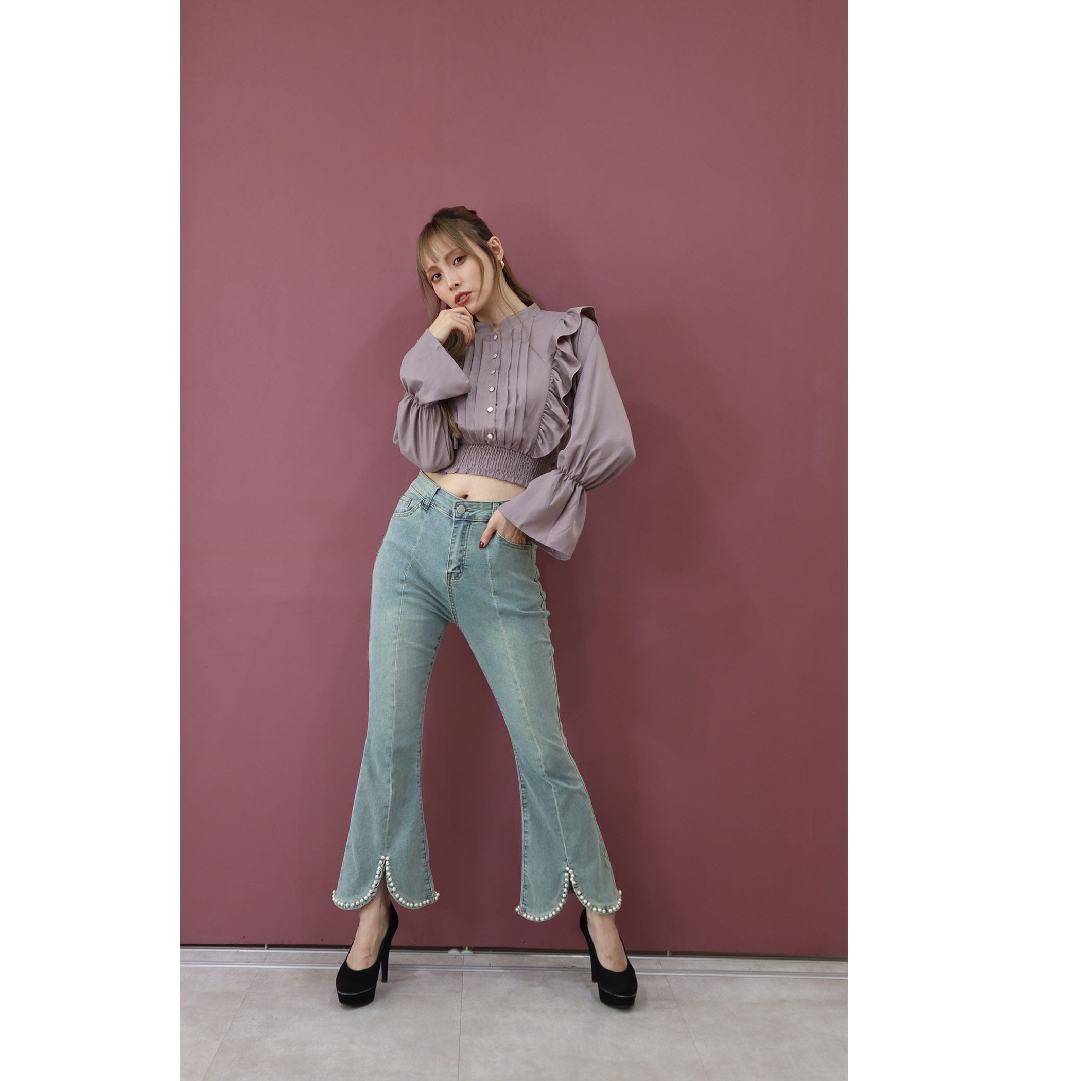 パール付きフレアデニムパンツ｜パンツ｜CECIL McBEE(セシルマクビー