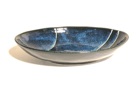 美濃焼】青の時代 カレー皿 2枚（ペア）木製スプーン付【陶土う庵