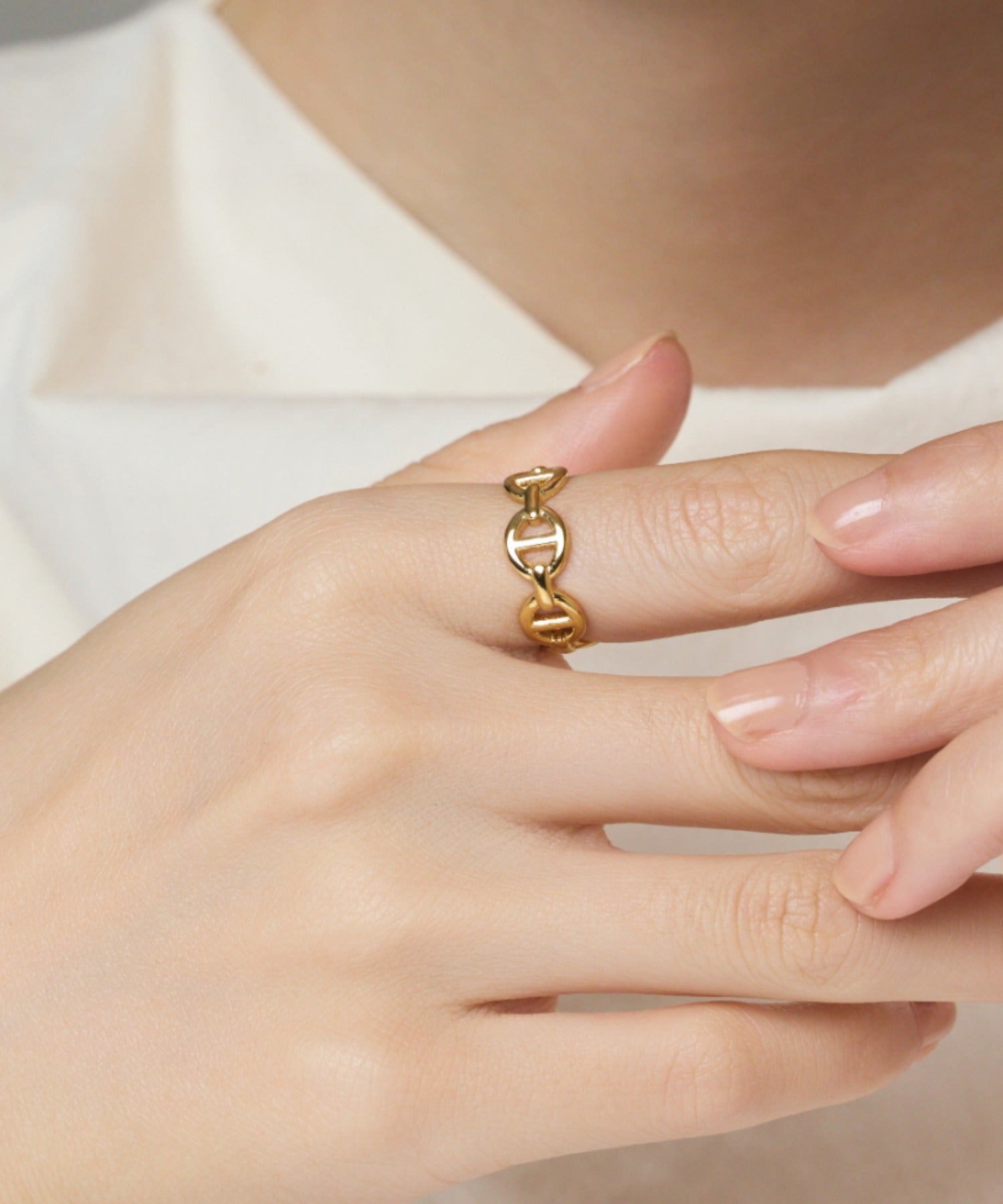 金属アレルギー対応 】 チェーンモチーフリング サージカルステンレス