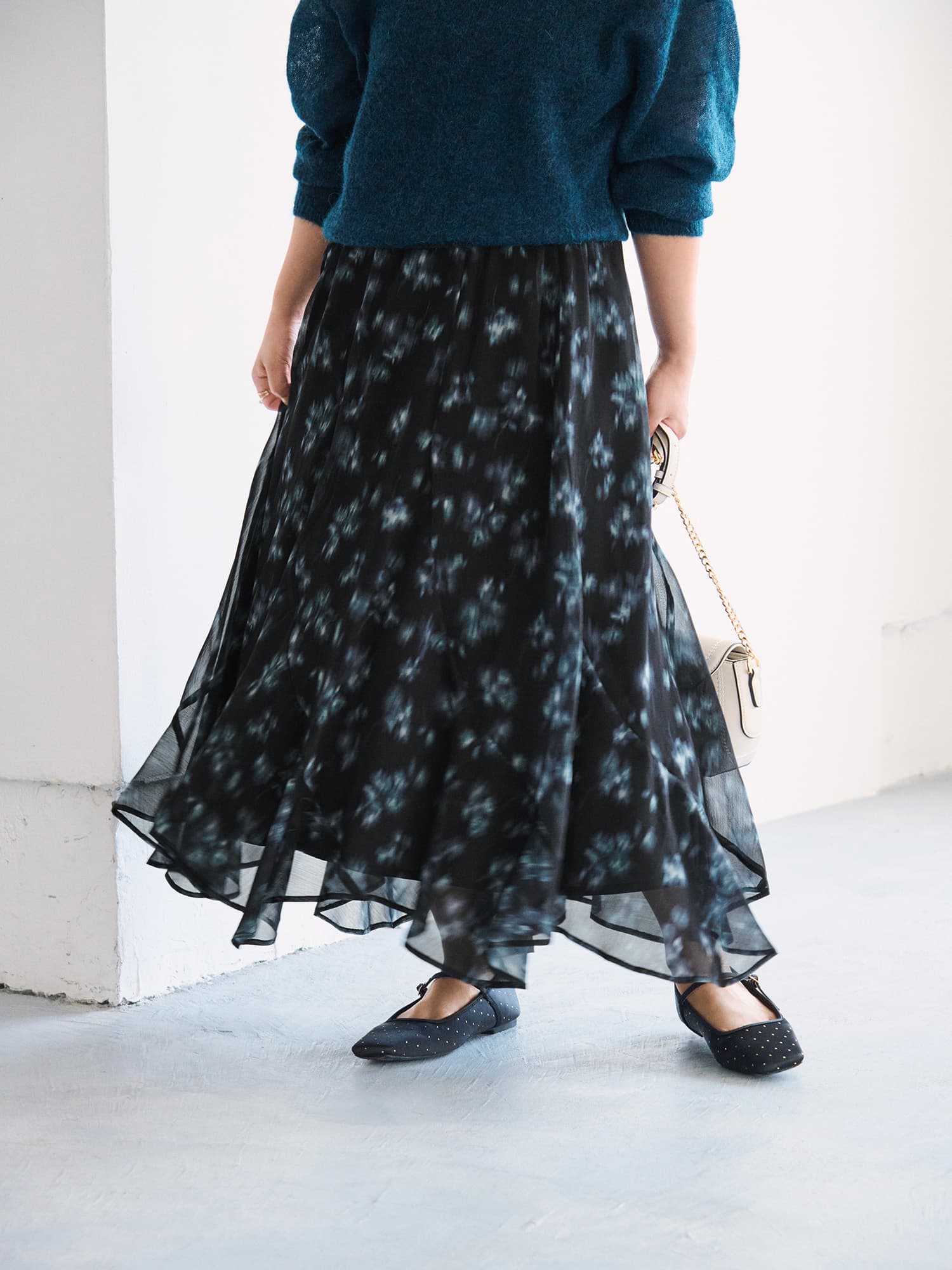 シェードフラワーエスカルゴスカート-short & regular | 小柄・低身長