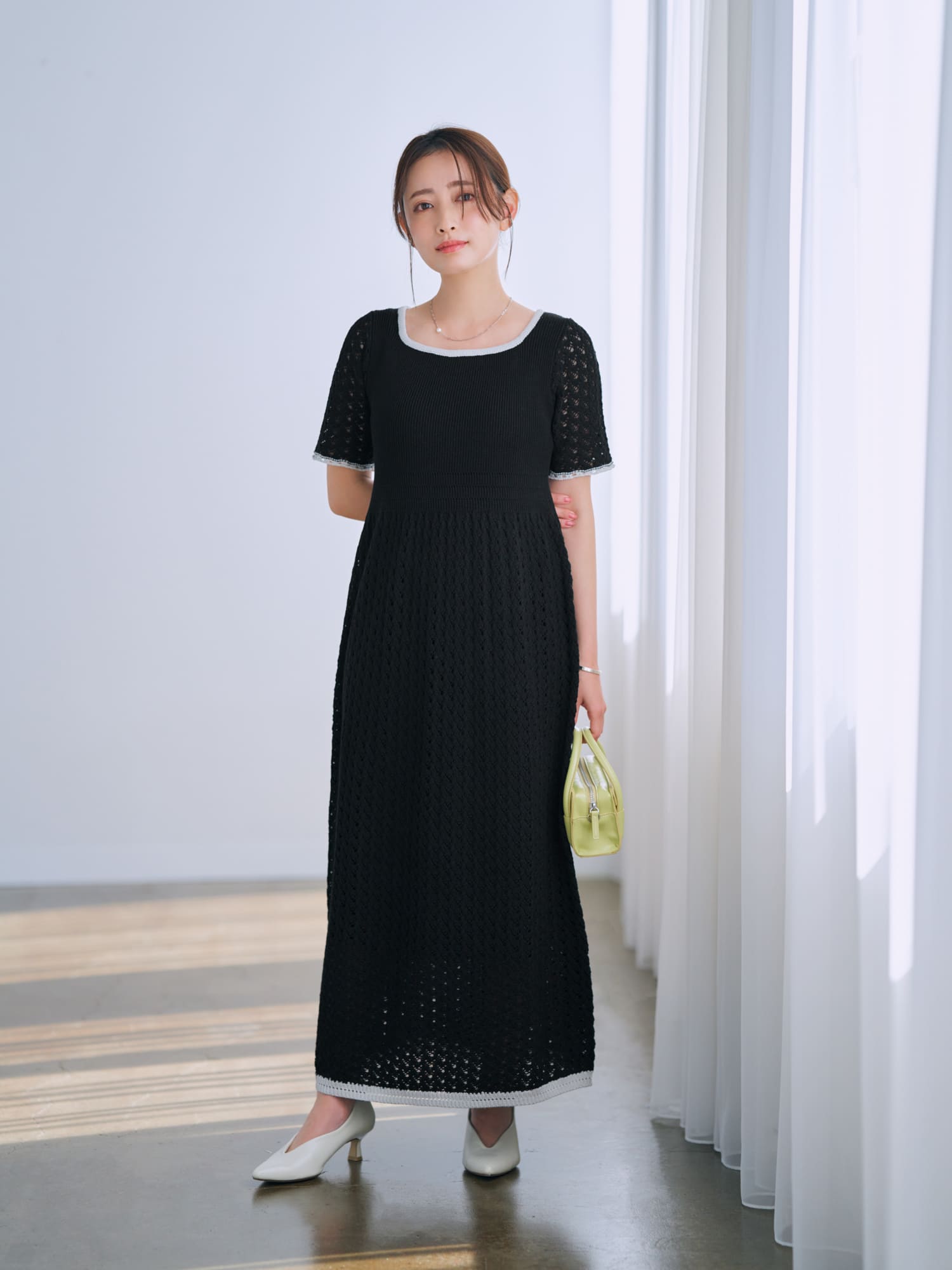 バイカラークロシェライクワンピース-short & regular | 小柄・低身長