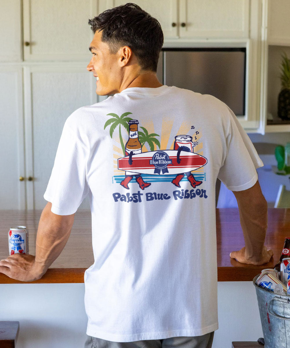 Pabst Blue Ribbon Surf - White Short Sleeve Crewneck T-Shirt
