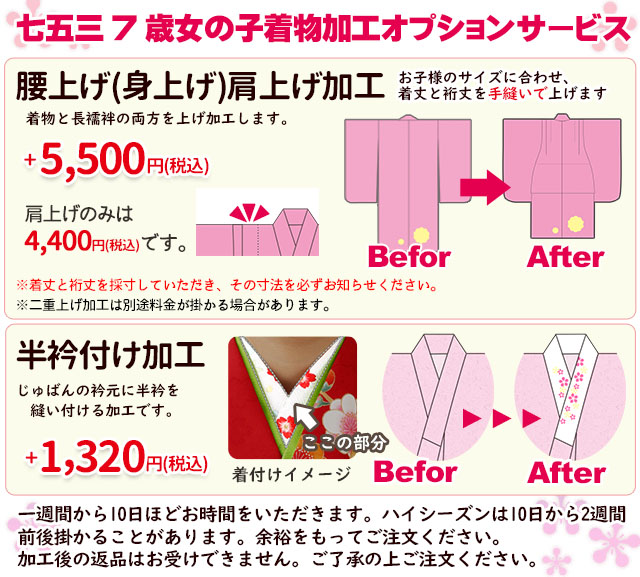 七五三 7歳 女の子用 国産 ちりめん生地のレトロ柄の子供着物(合繊