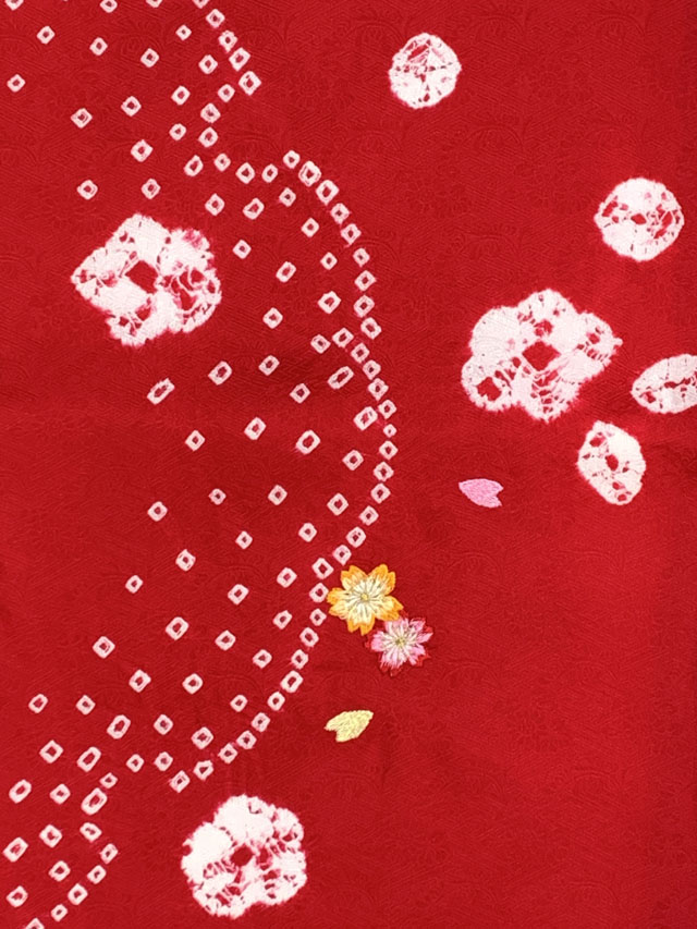 七五三 7歳 女の子用 日本製 正絹 本絞り 刺繍入り 絵羽付け 四つ身の