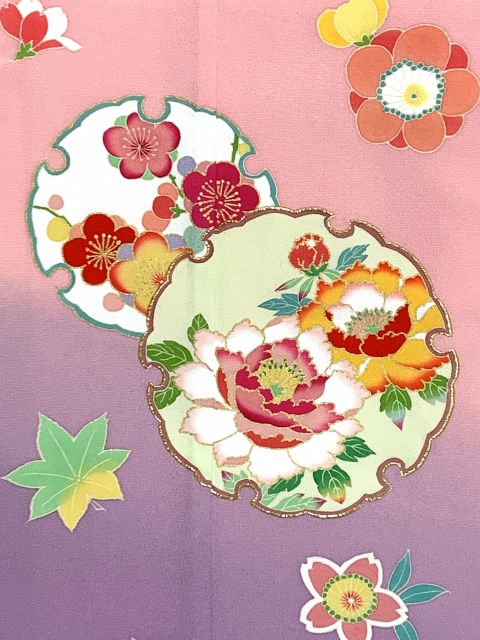 七五三 7歳 女の子用 日本製 正絹 加賀友禅調 ぼかし染め 刺繍入り 絵