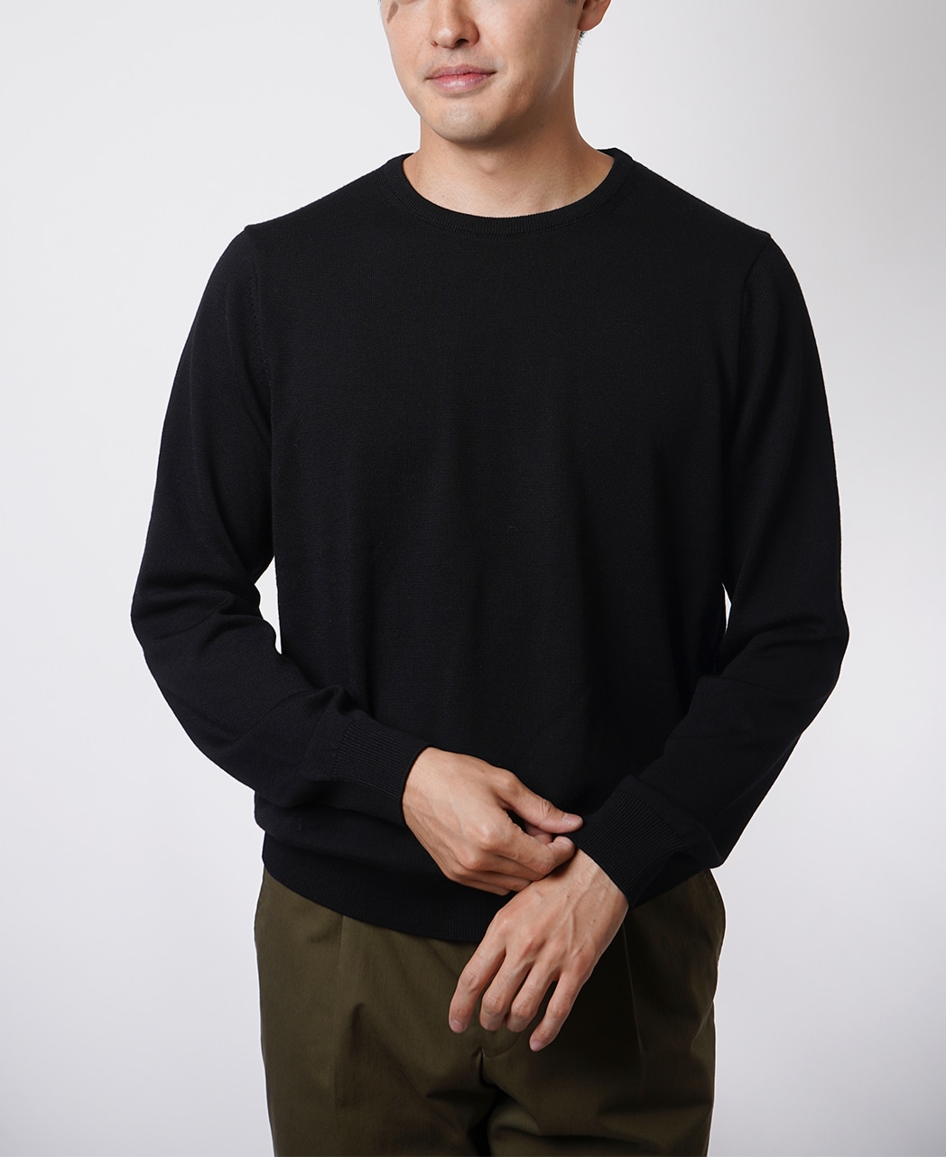 クルーネックセーター（12ゲージ）(46 ブラック系): メンズ