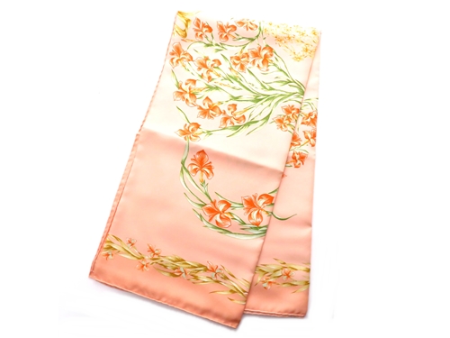 フランス】Hermès エルメス カレ90シルクスカーフ馬 鳥 鹿 花ピンク色