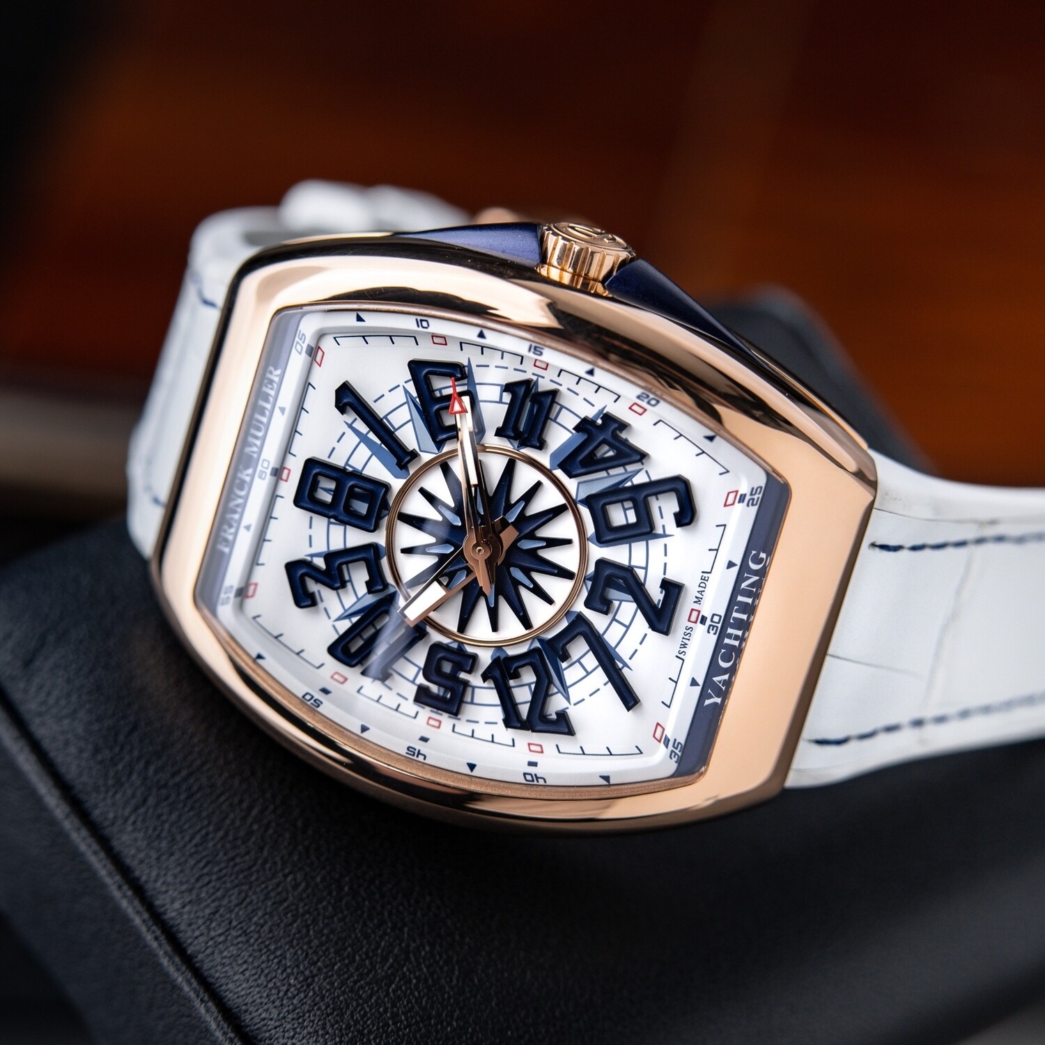 Franck Muller Vanguard Yachting Crazy Hours RARE Rose Gold White Dial