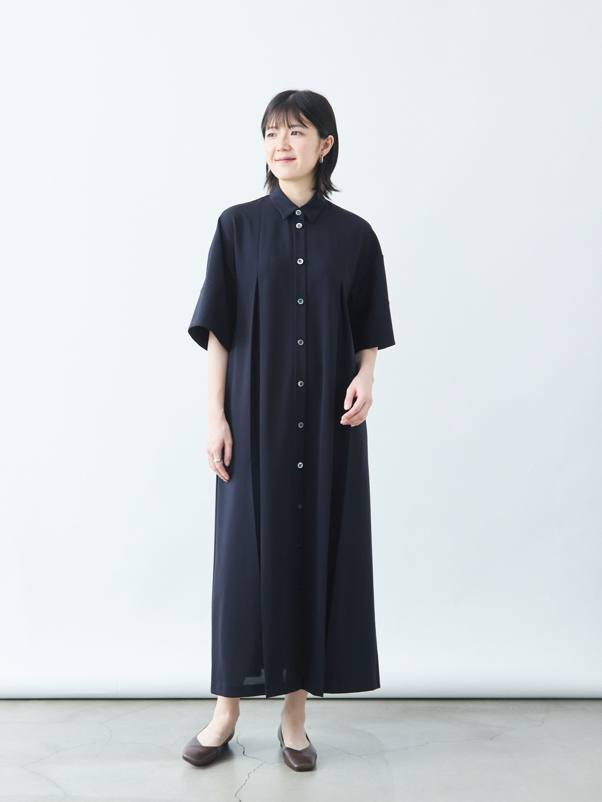 ORIGAMIプリーツシャツワンピース/クールタッチ/ウォッシャブル