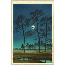 川瀬巴水による浮世絵「Winter Moon at Toyamagahara — 戸山ヶ原」